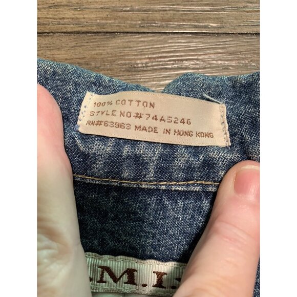 Vtg Denim Floral Embroidered Long Sleeve Shirt Women Size L A.M.I - Button Down - Picture 4 of 13